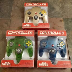 3 N64 Controllers - 3 Colors Bundle (NEW) Jungle Green / Ice Blue / Gold